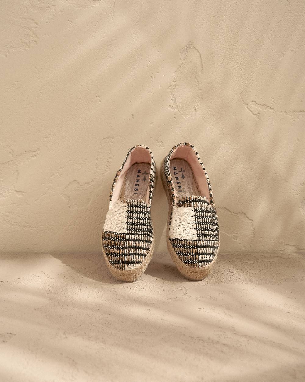 Manebí Silk And Cotton Patchwork|Double Sole Espadrilles - Yucatán White Natural And Black