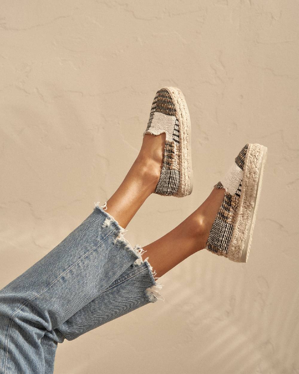 Manebí Silk And Cotton Patchwork|Double Sole Espadrilles - Yucatán White Natural And Black