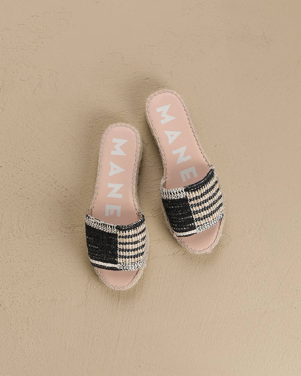 Manebí Silk And Cotton Patchwork|Double Sole Slides - Yucatán White Natural And Black