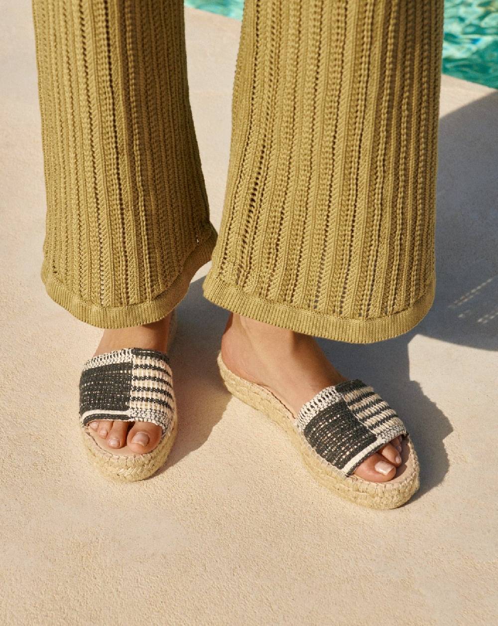 Manebí Silk And Cotton Patchwork|Double Sole Slides - Yucatán White Natural And Black