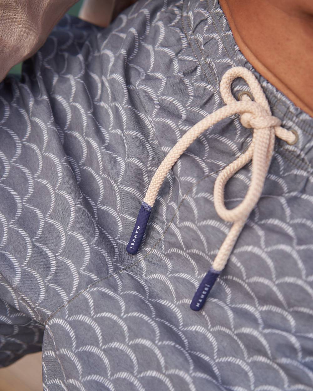 Manebí Sketched Waves Swim Shorts - Washed Print Kaki Green Sketched Waves