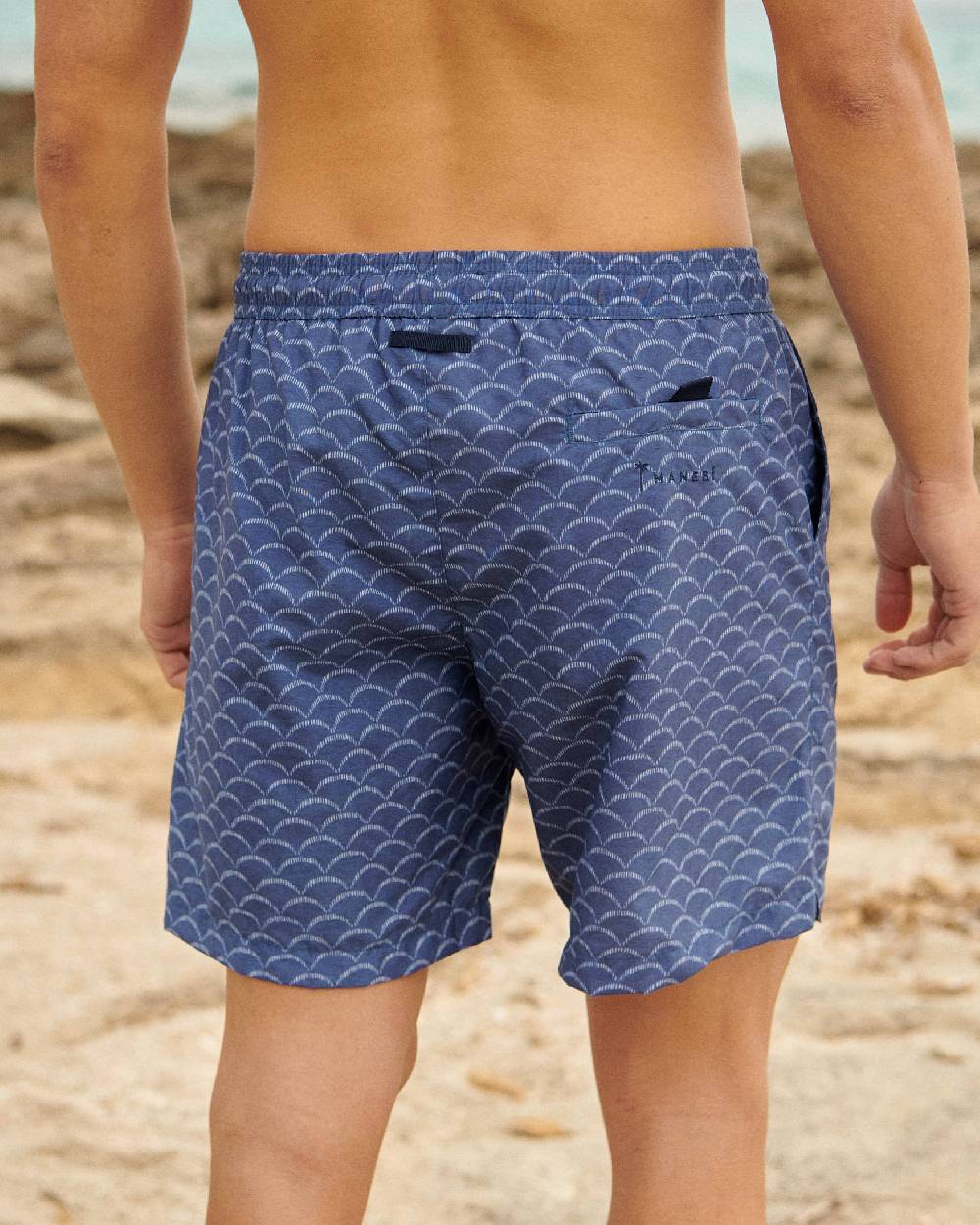 Manebí Sketched Waves Swim Shorts - Washed Print Navy Sketched Waves