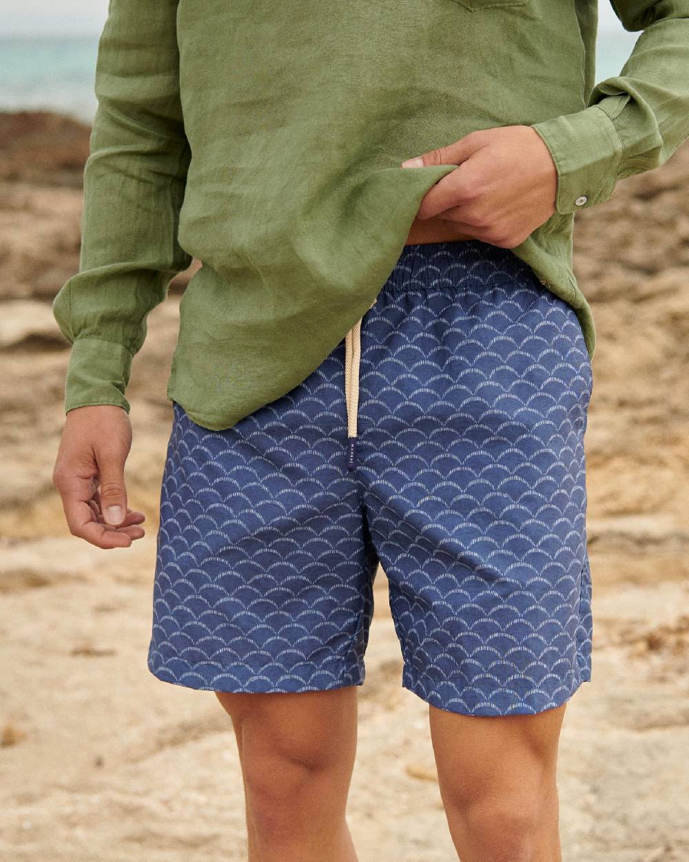 Manebí Sketched Waves Swim Shorts - Washed Print Navy Sketched Waves