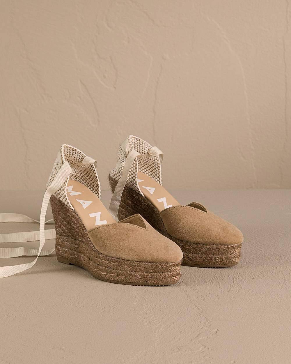 Manebí Soft Suede Heart-Shaped|Wedge Espadrilles - Hamptons Vintage Taupe On Tone