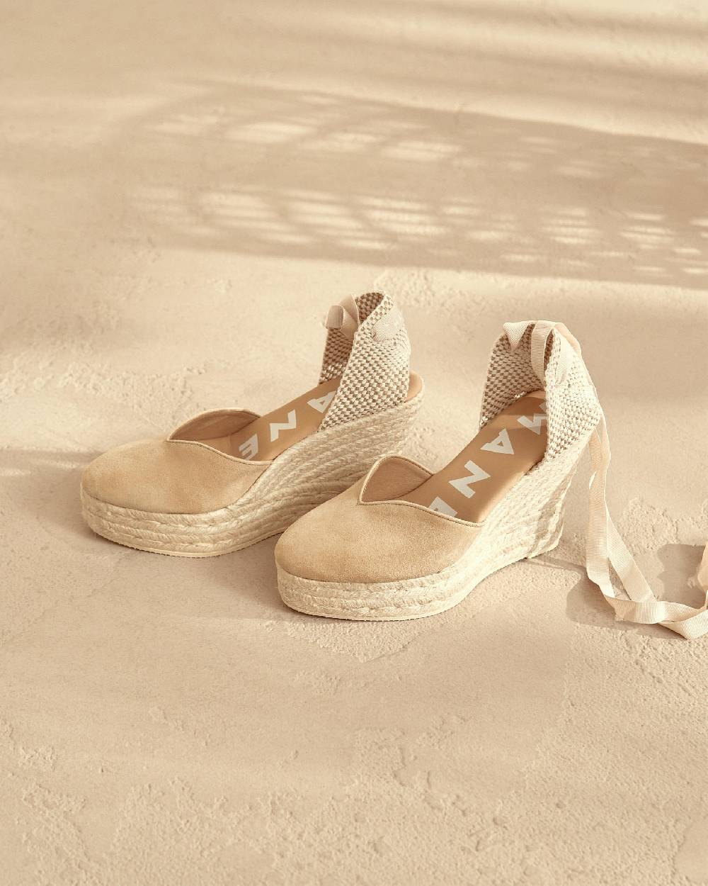 Manebí Soft Suede Heart-Shaped|Wedge Espadrilles - Hamptons Champagne Beige