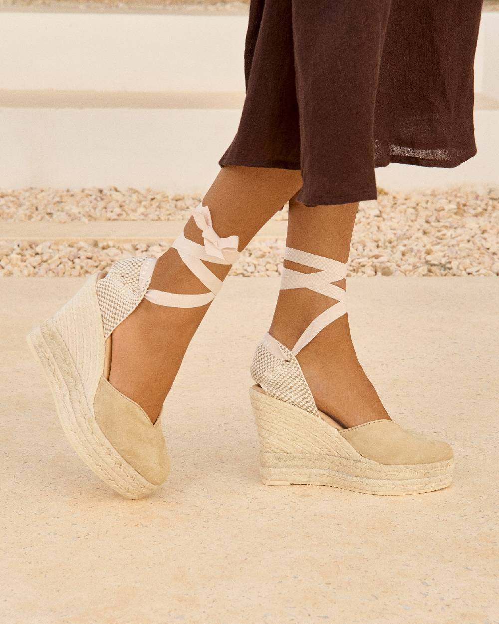 Manebí Soft Suede Heart-Shaped|Wedge Espadrilles - Hamptons Champagne Beige