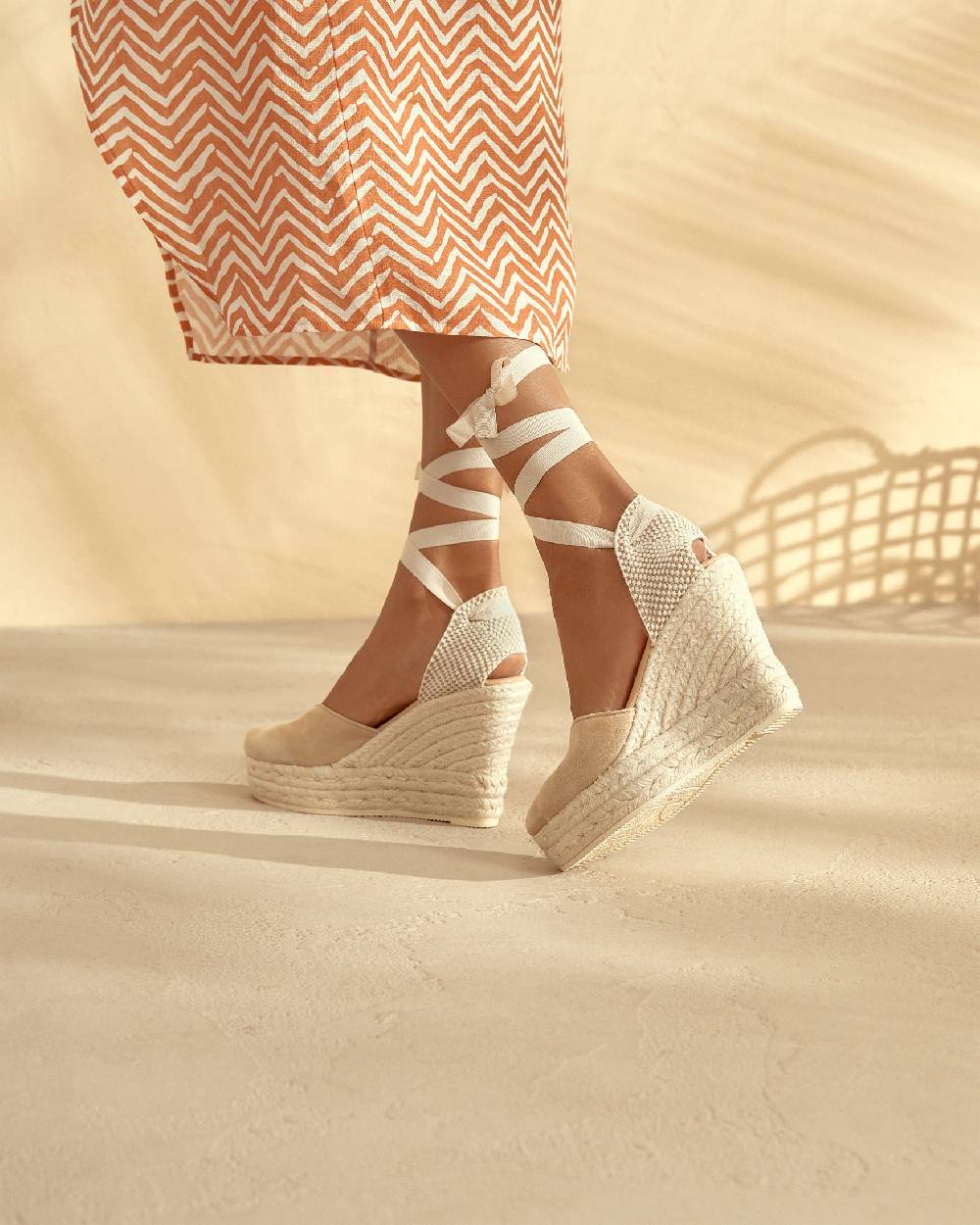 Manebí Soft Suede Heart-Shaped|Wedge Espadrilles - Hamptons Champagne Beige