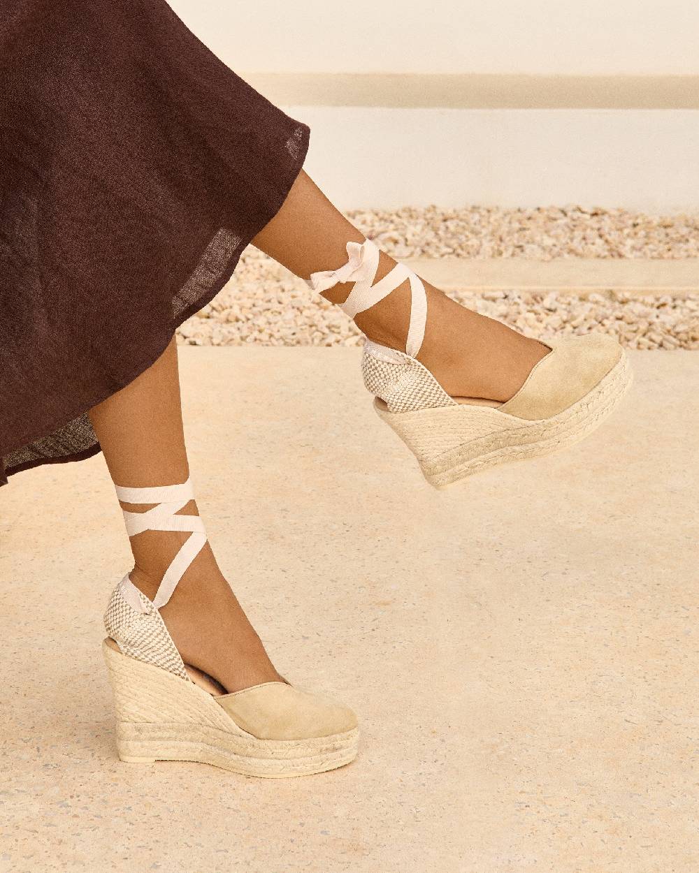 Manebí Soft Suede Heart-Shaped|Wedge Espadrilles - Hamptons Champagne Beige