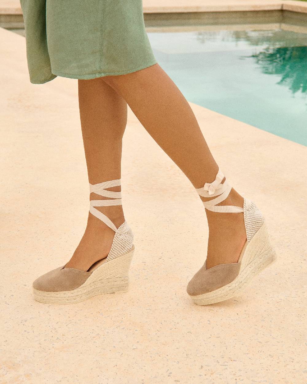 Manebí Soft Suede Heart-Shaped|Wedge Espadrilles - Hamptons Vintage Taupe