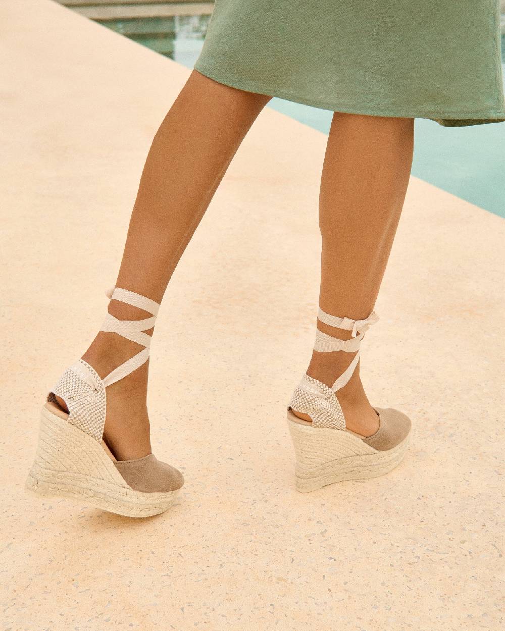 Manebí Soft Suede Heart-Shaped|Wedge Espadrilles - Hamptons Vintage Taupe
