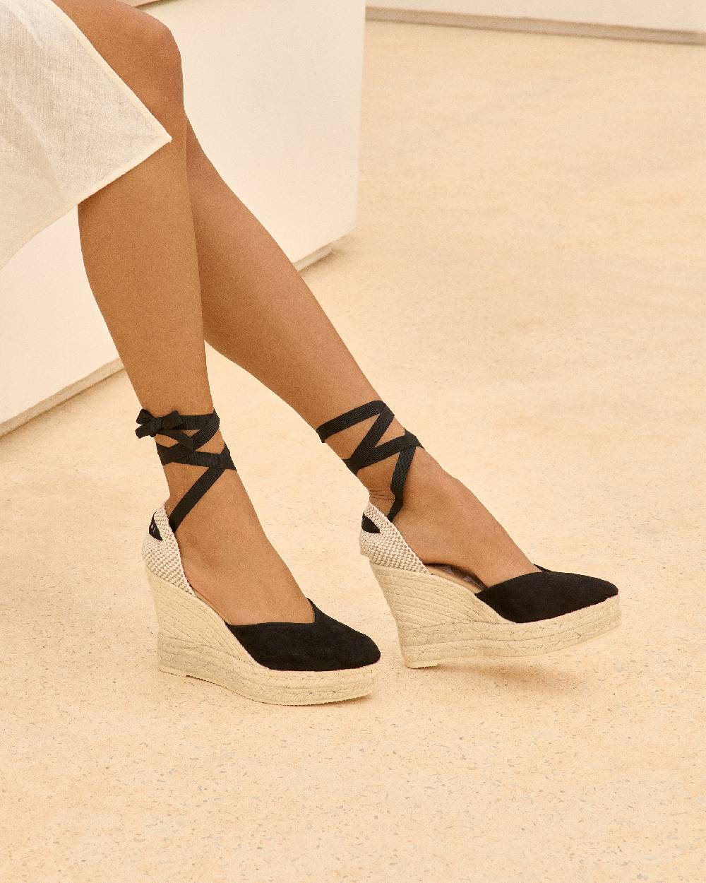 Manebí Soft Suede Heart-Shaped|Wedge Espadrilles - Hamptons Black