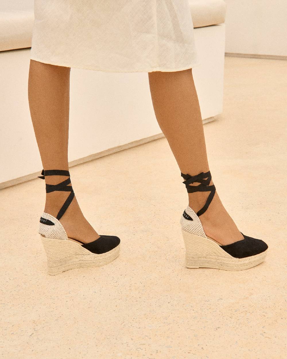 Manebí Soft Suede Heart-Shaped|Wedge Espadrilles - Hamptons Black