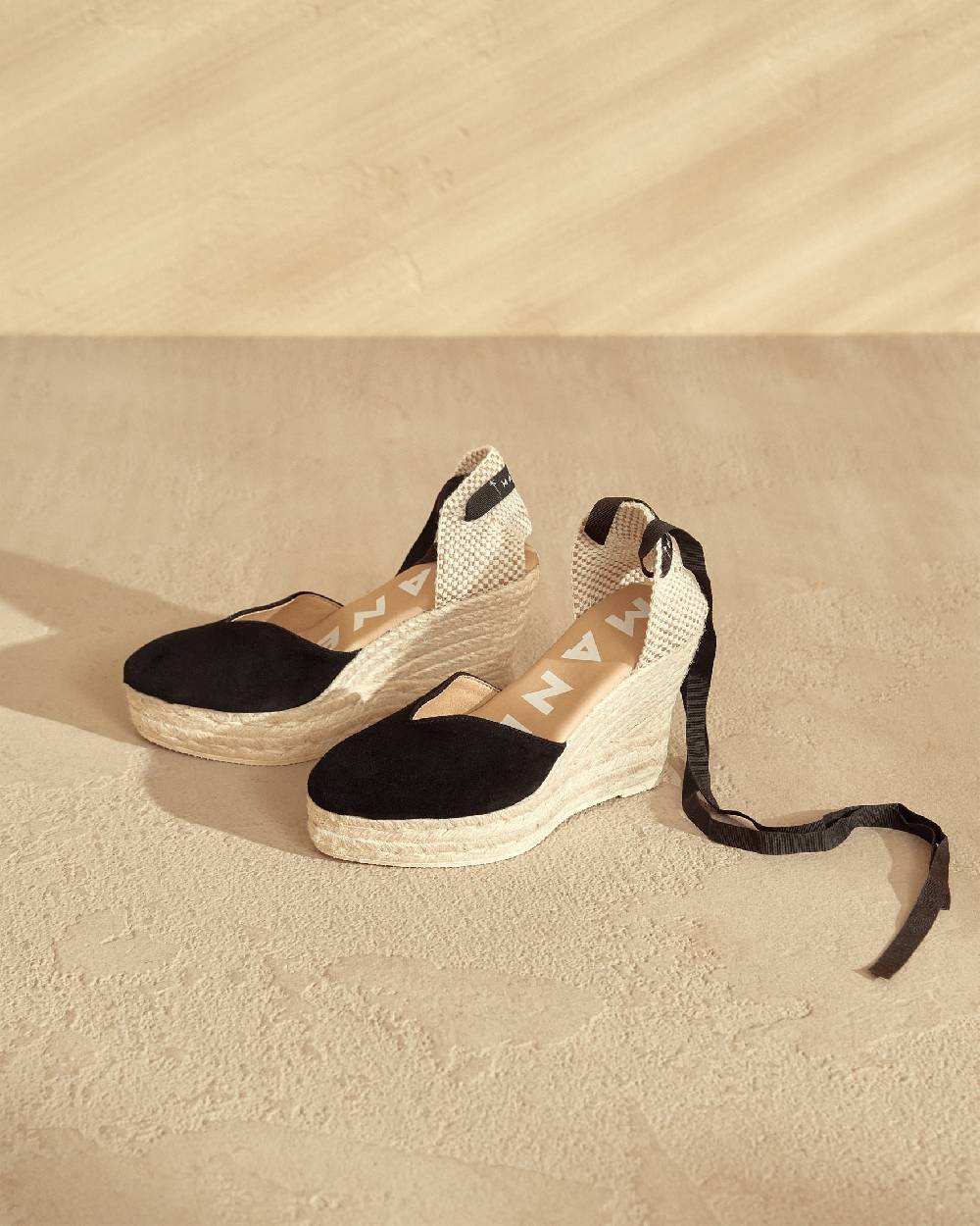 Manebí Soft Suede Heart-Shaped|Wedge Espadrilles - Hamptons Black