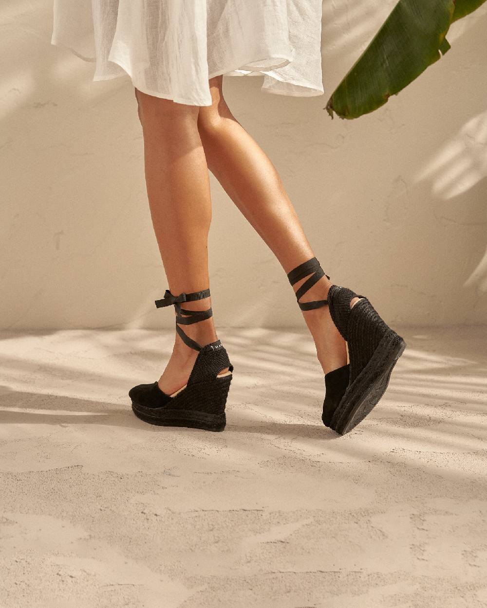 Manebí Soft Suede Heart-Shaped|Wedge Espadrilles - Hamptons Black On Tone