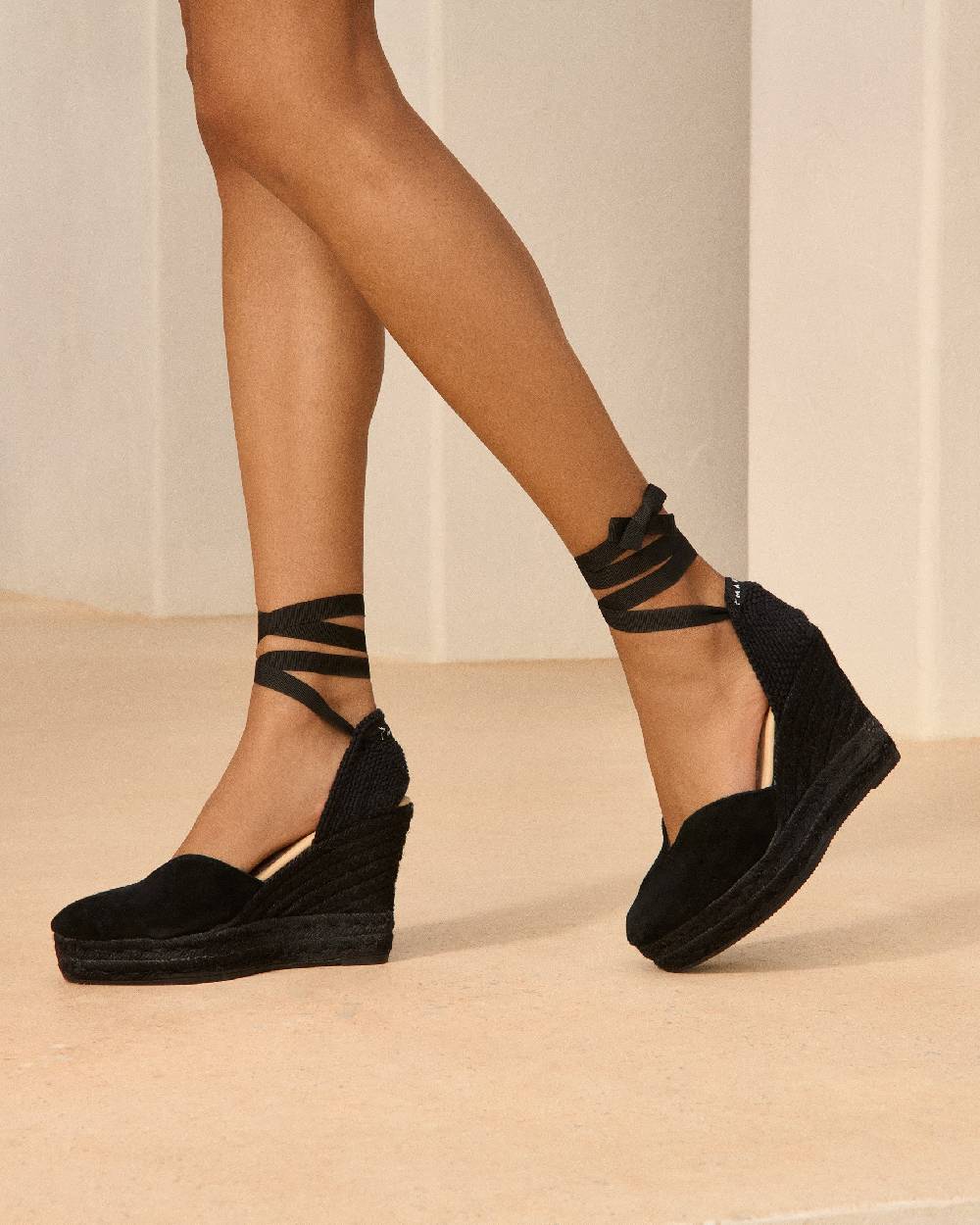 Manebí Soft Suede Heart-Shaped|Wedge Espadrilles - Hamptons Black On Tone