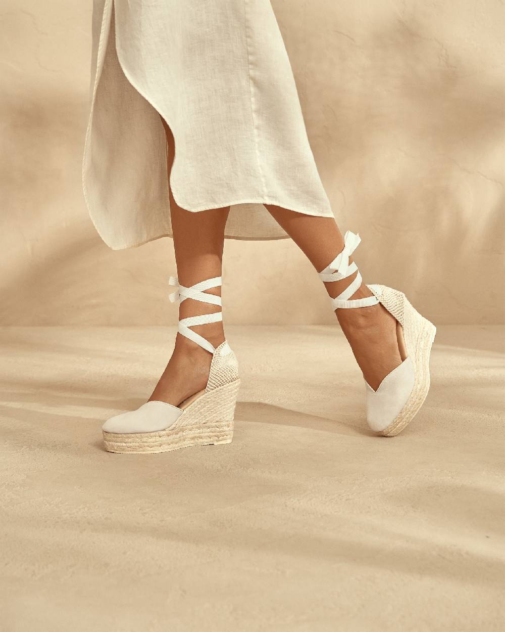 Manebí Soft Suede Heart-Shaped|Wedge Espadrilles - Love White