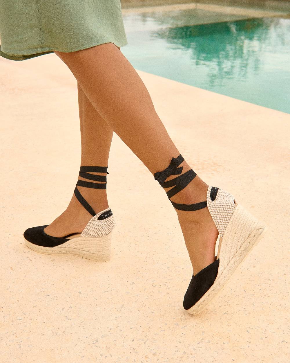 Manebí Soft Suede Low Wedge Espadrilles - Hamptons Black