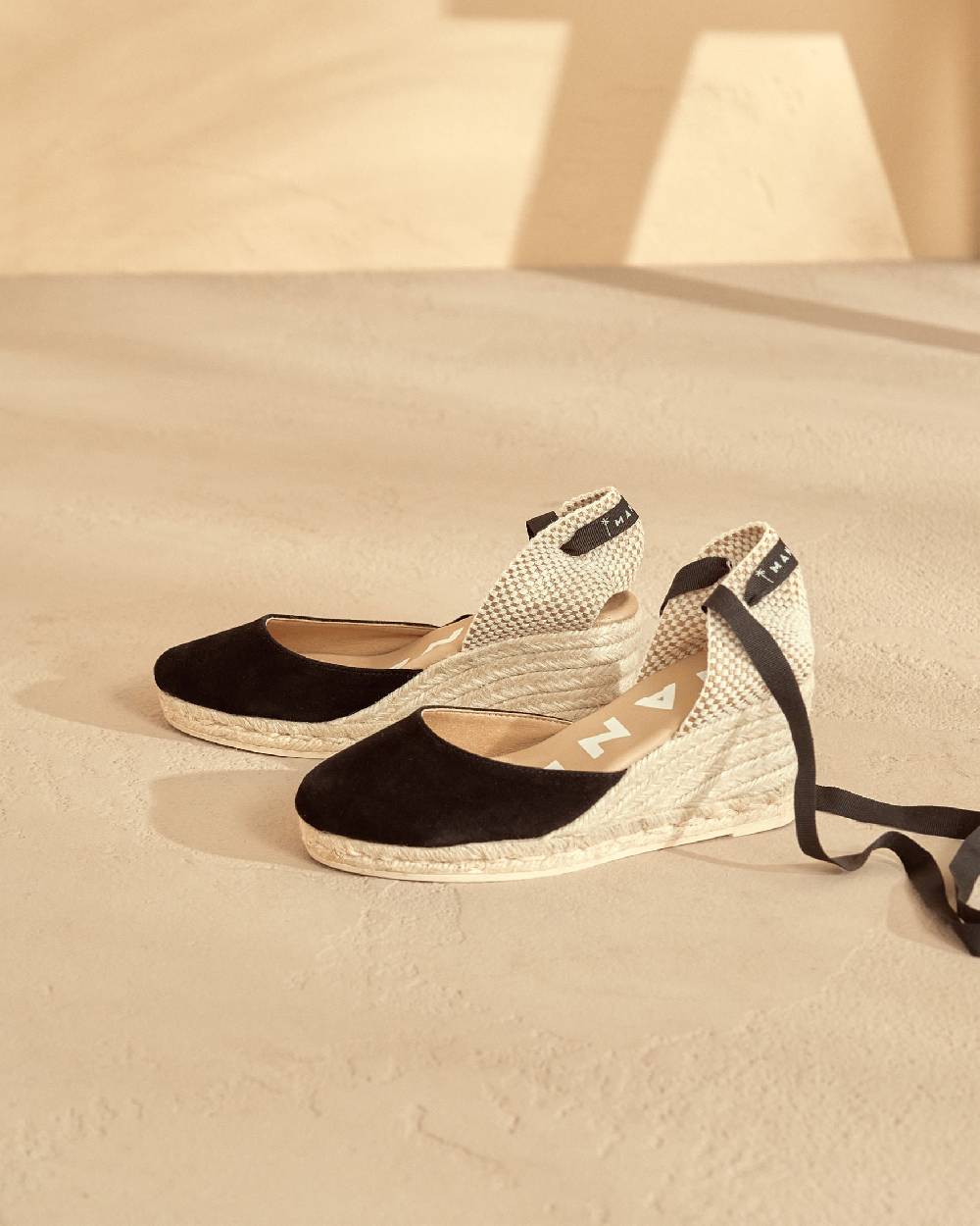 Manebí Soft Suede Low Wedge Espadrilles - Hamptons Black