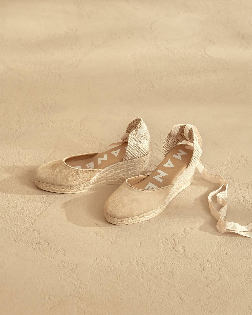 Manebí Soft Suede Low Wedge Espadrilles - Hamptons Champagne Beige