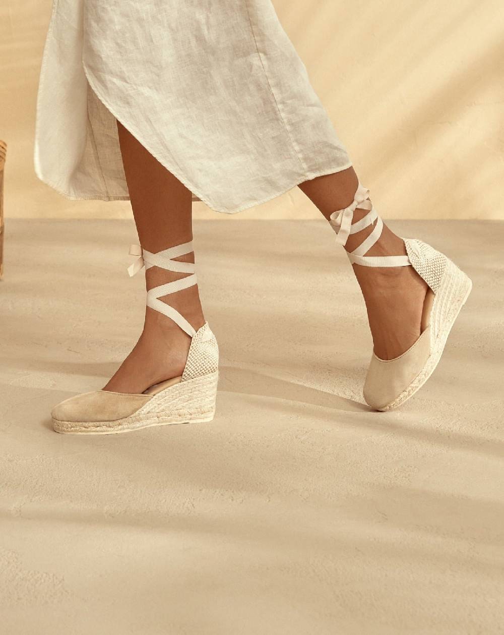 Manebí Soft Suede Low Wedge Espadrilles - Hamptons Champagne Beige