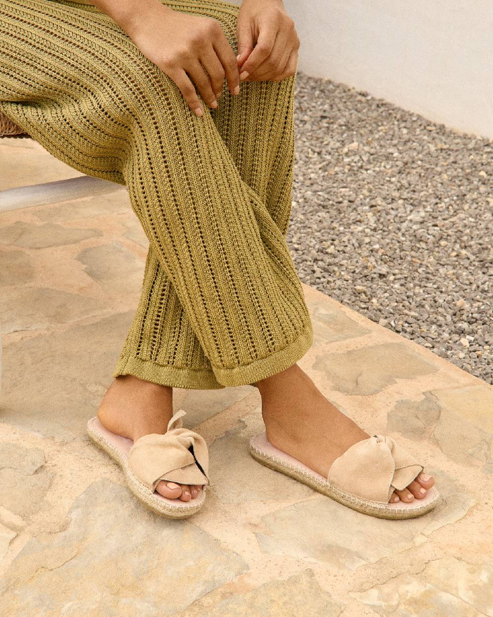 Manebí Soft Suede Sandals With Knot - Hamptons Champagne Beige