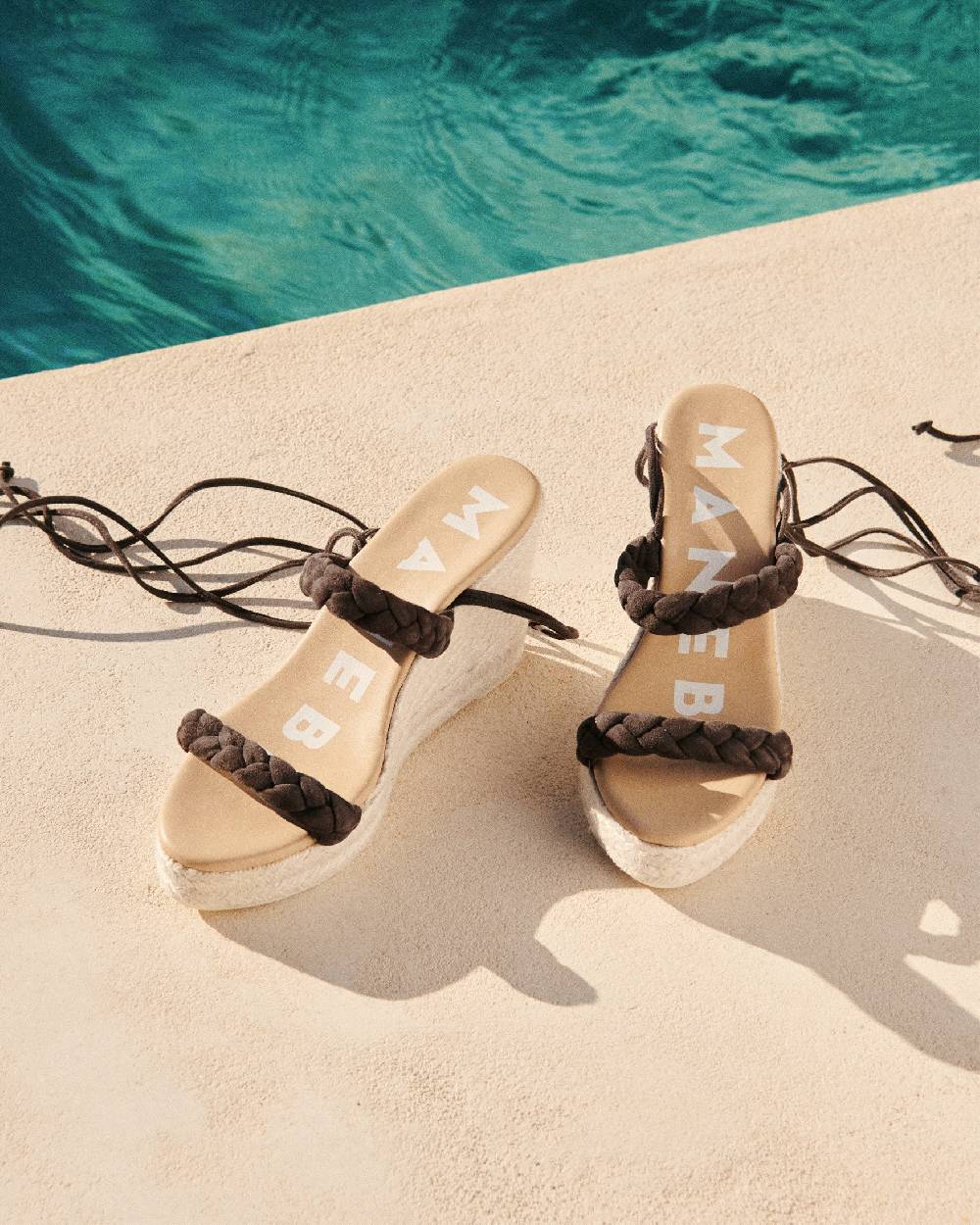 Manebí Soft Suede Two Braided Bands|Wedge Espadrilles - Cocoa