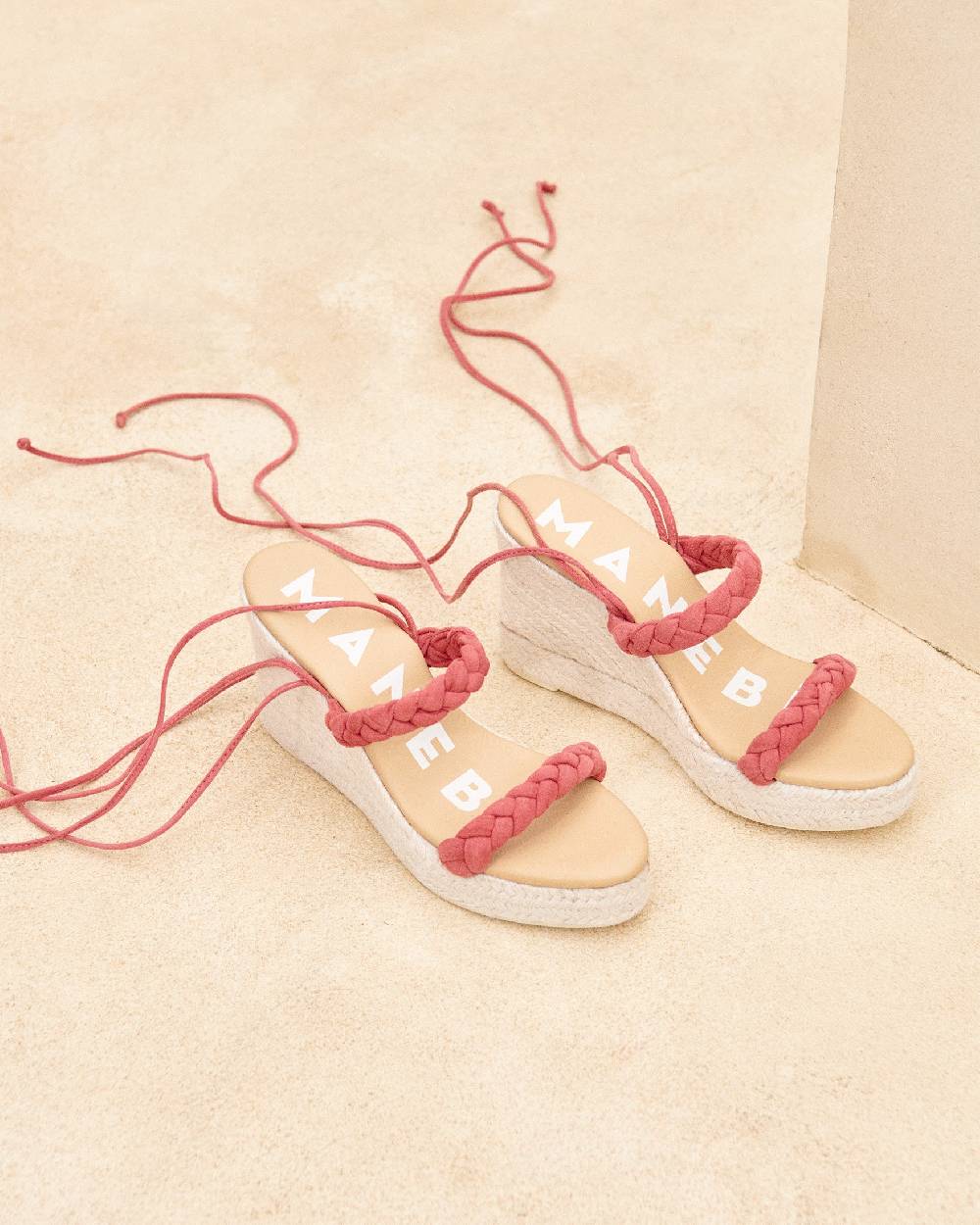 Manebí Soft Suede Two Braided Bands|Wedge Espadrilles - Terracotta
