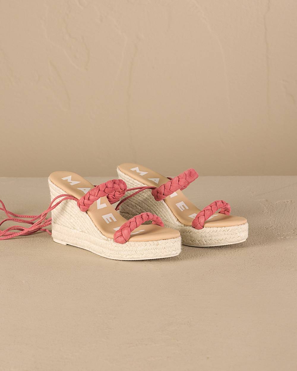 Manebí Soft Suede Two Braided Bands|Wedge Espadrilles - Terracotta