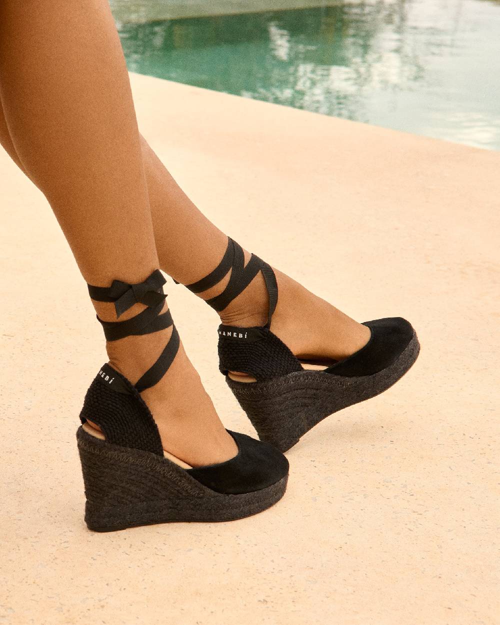 Manebí Soft Suede Wedge Espadrilles - Hamptons Black On Tone