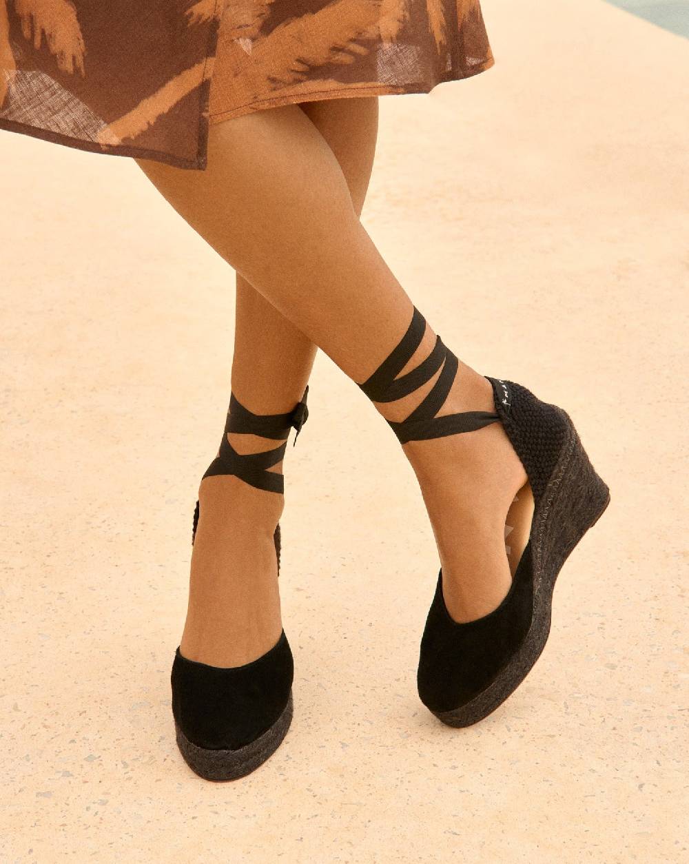Manebí Soft Suede Wedge Espadrilles - Hamptons Black On Tone