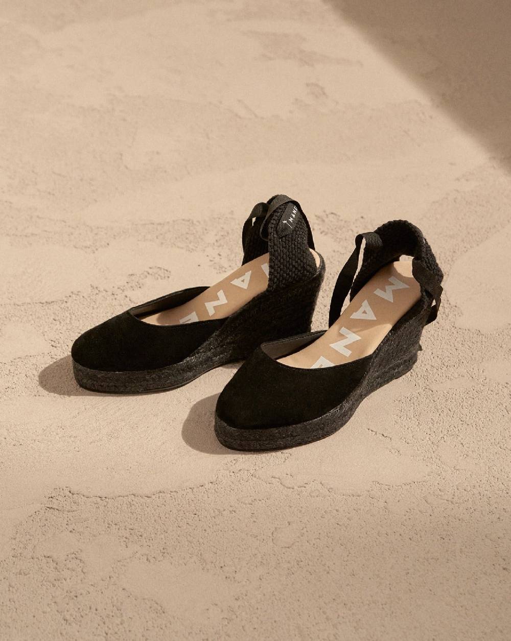 Manebí Soft Suede Wedge Espadrilles - Hamptons Black On Tone