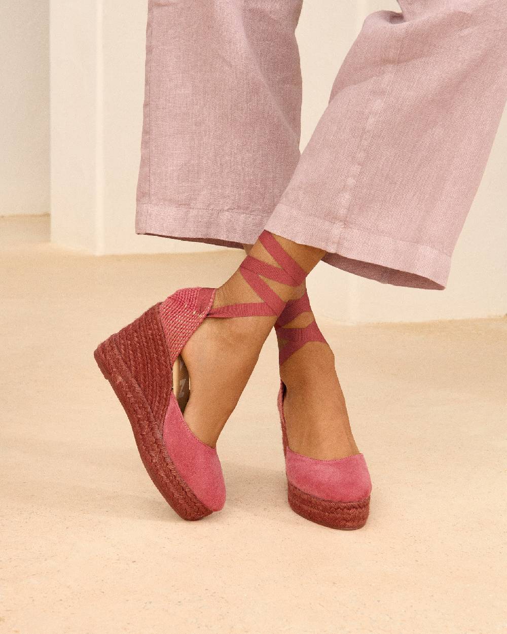 Manebí Soft Suede Wedge Espadrilles - Terracotta On Tone