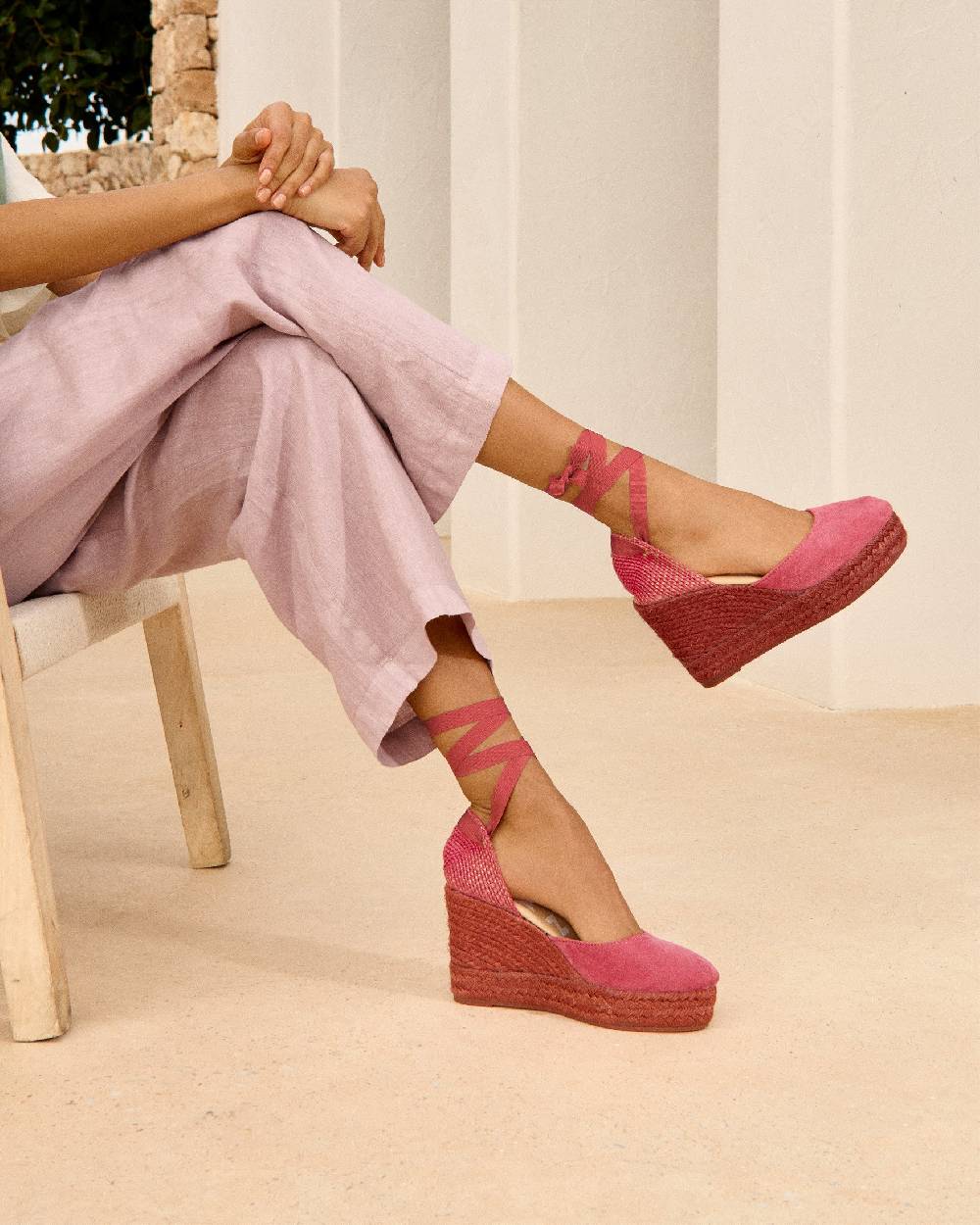 Manebí Soft Suede Wedge Espadrilles - Terracotta On Tone