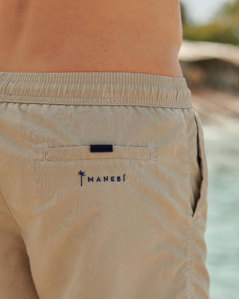 Manebí Solid Color Swim Shorts - Stone Washed Faded Beige