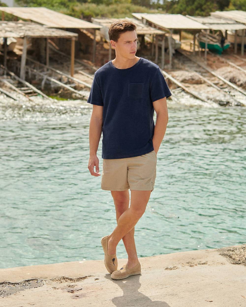 Manebí Solid Color Swim Shorts - Stone Washed Faded Beige