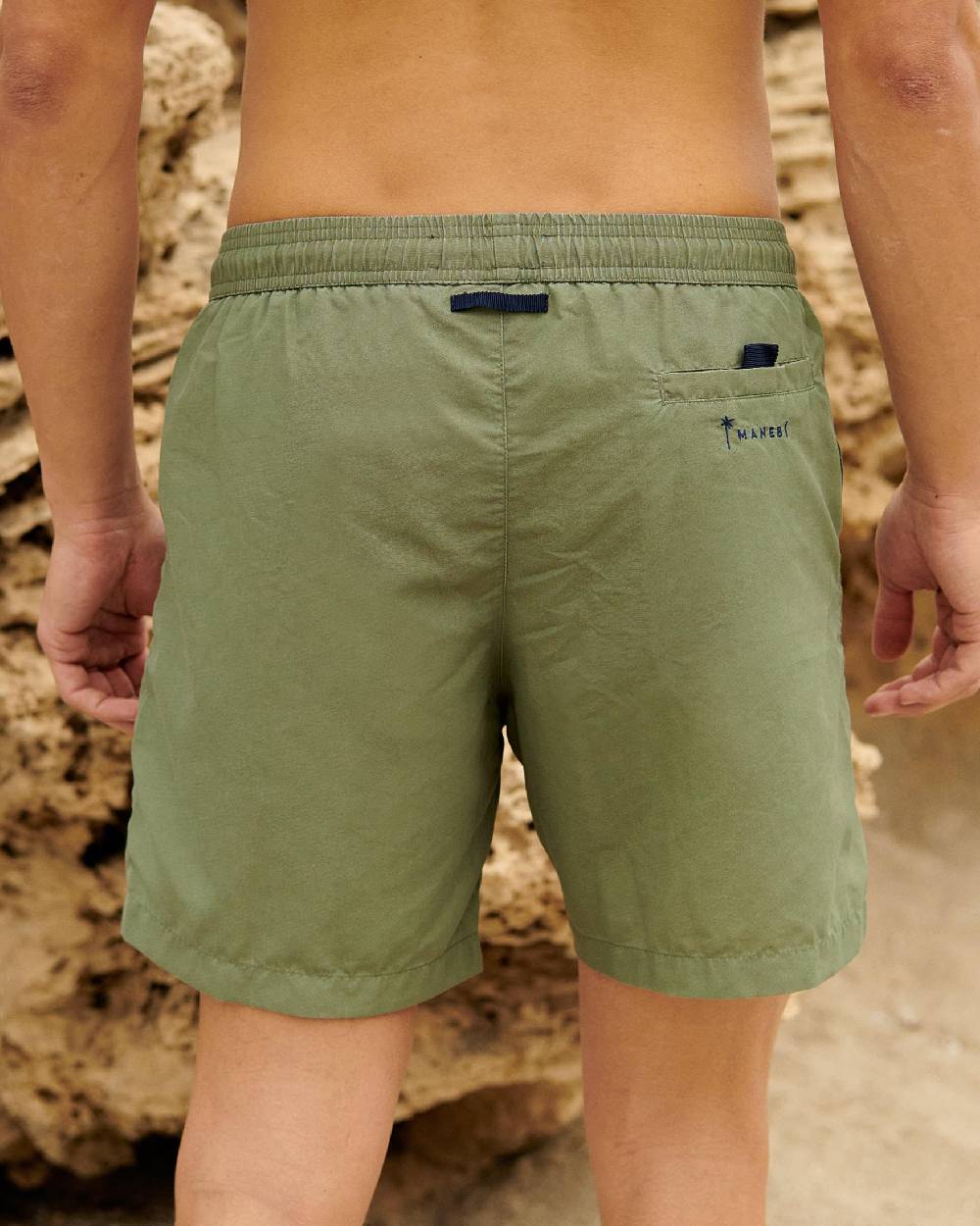 Manebí Solid Color Swim Shorts - Stone Washed Faded Kaki Green