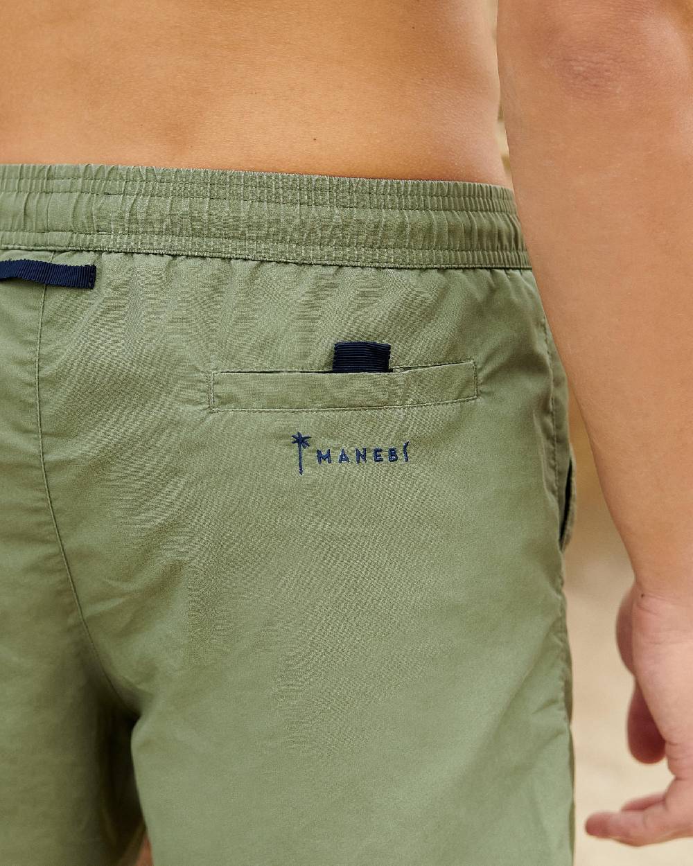 Manebí Solid Color Swim Shorts - Stone Washed Faded Kaki Green