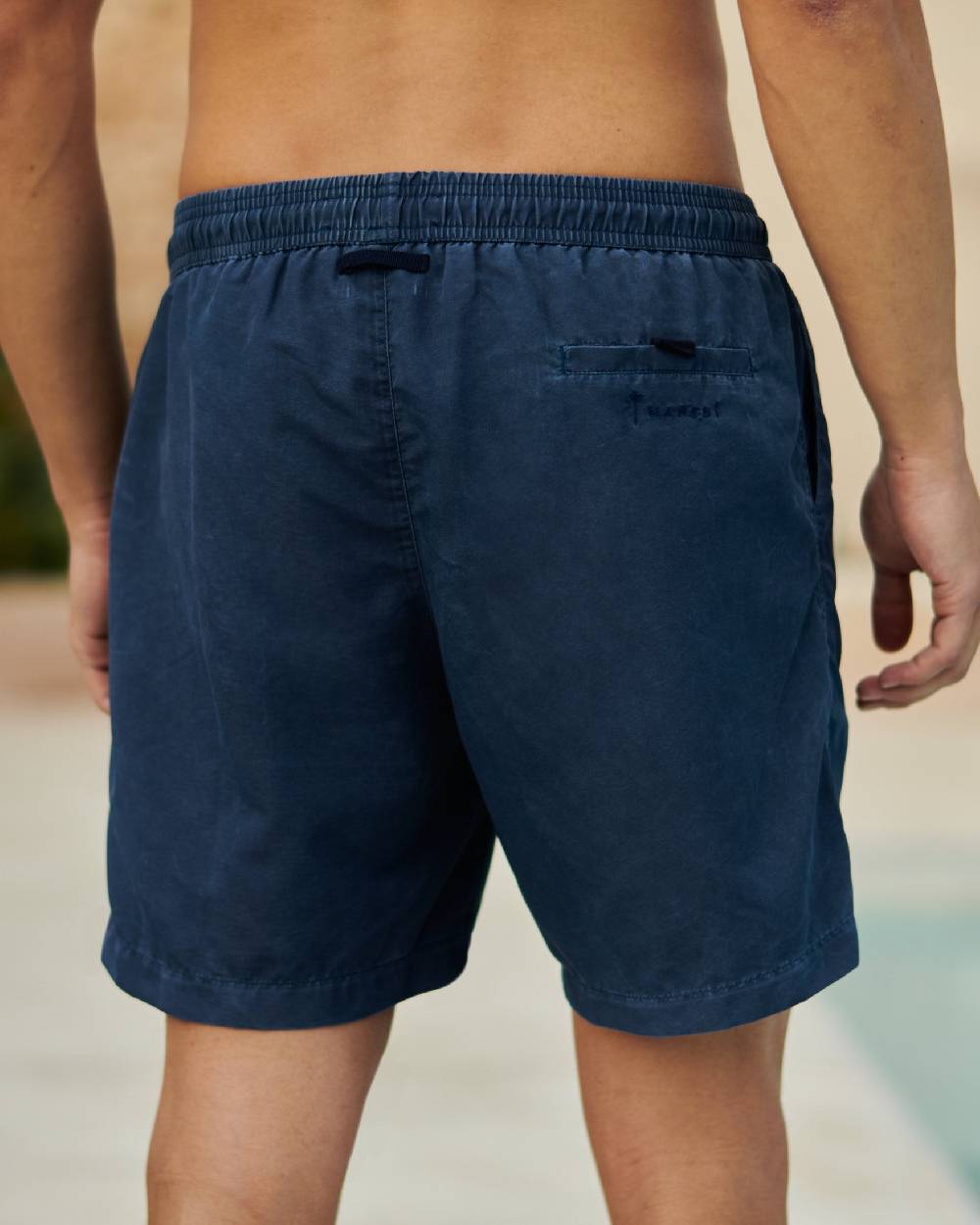 Manebí Solid Color Swim Shorts - Stone Washed Faded Navy Blue