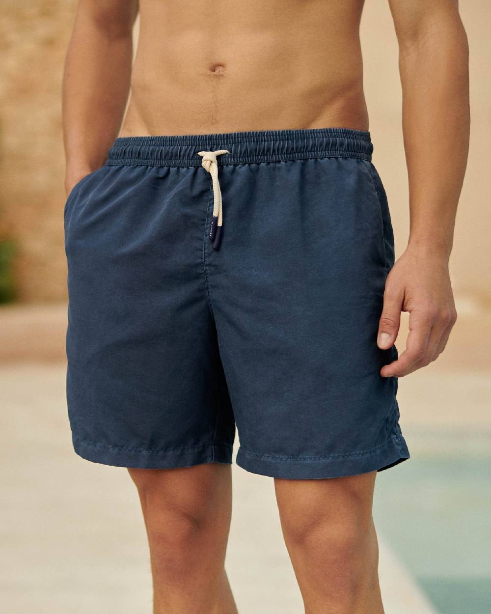 Manebí Solid Color Swim Shorts - Stone Washed Faded Navy Blue
