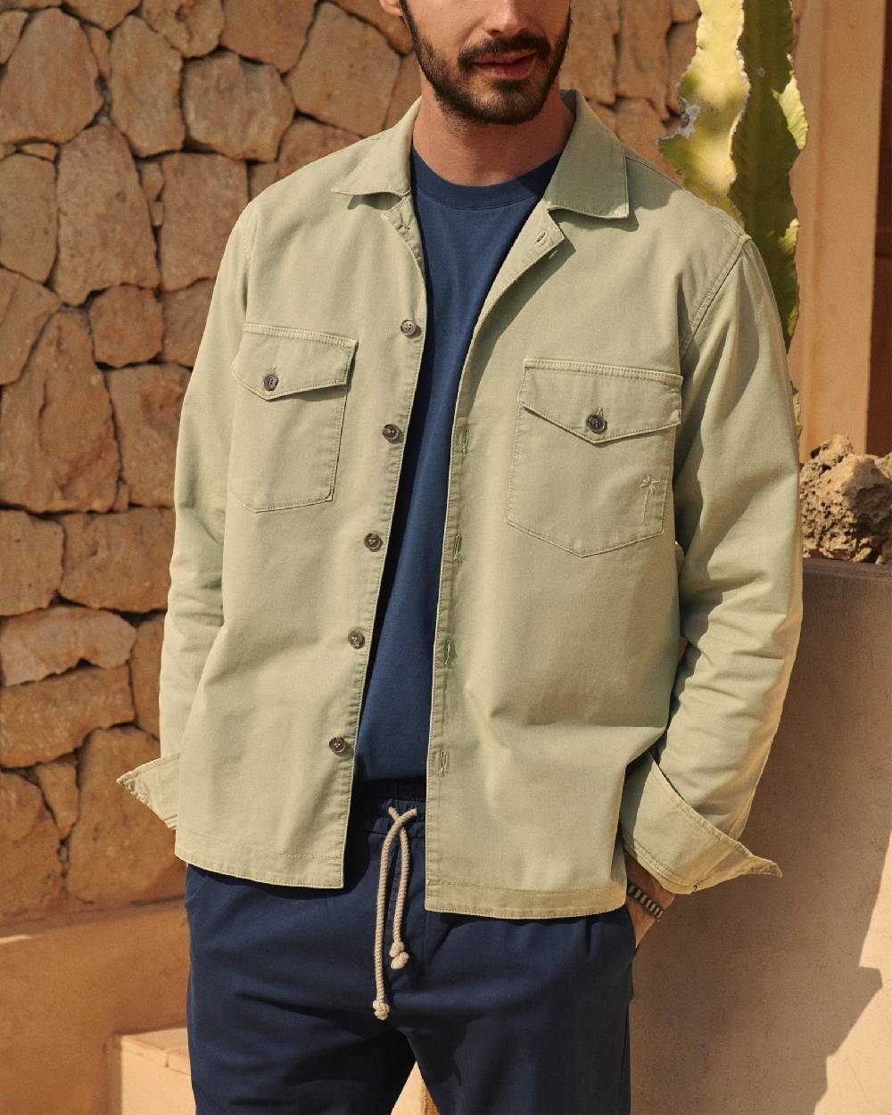 Manebí Stonewashed Cotton|Santa Fe Field Jacket - Embroidered Logo Military Green