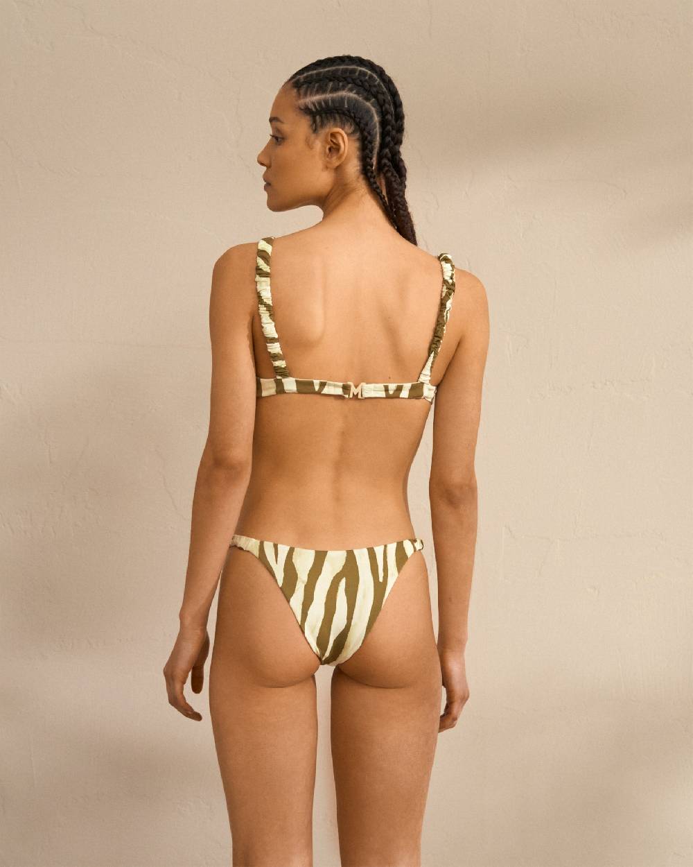 Manebí Stretch Bikini - Soft Touch Kaki Green Ivory Zebra