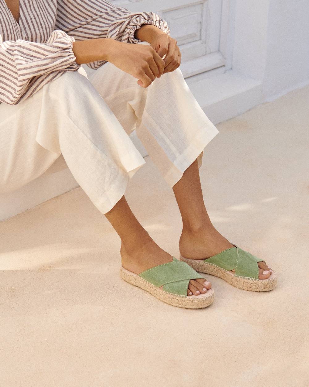 Manebí Suede Double Sole|Crossed Bands Sandals - Hamptons Sage