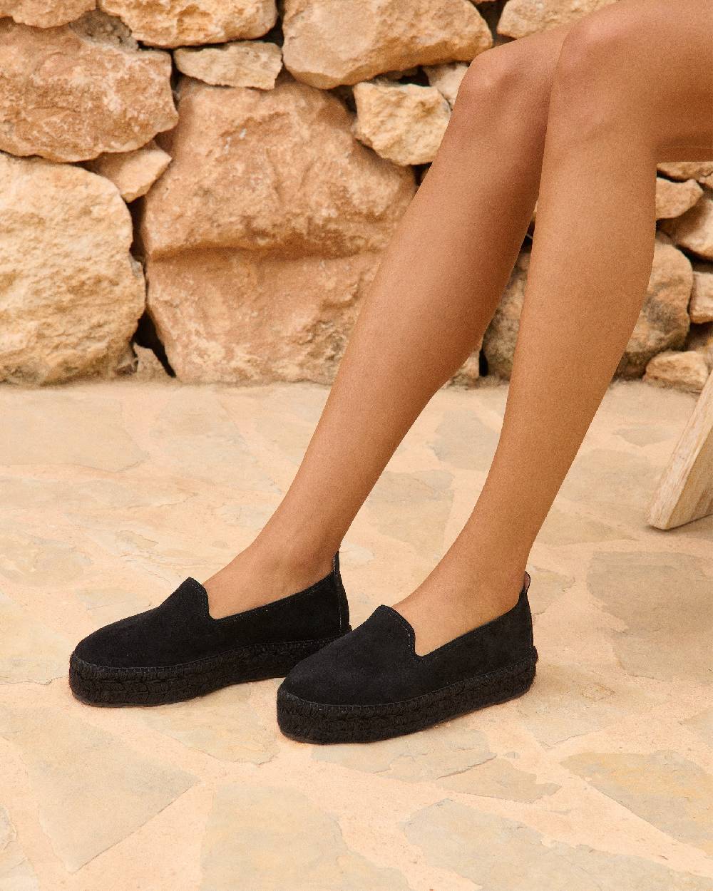 Manebí Suede Double Sole Espadrilles - Hamptons Black On Tone