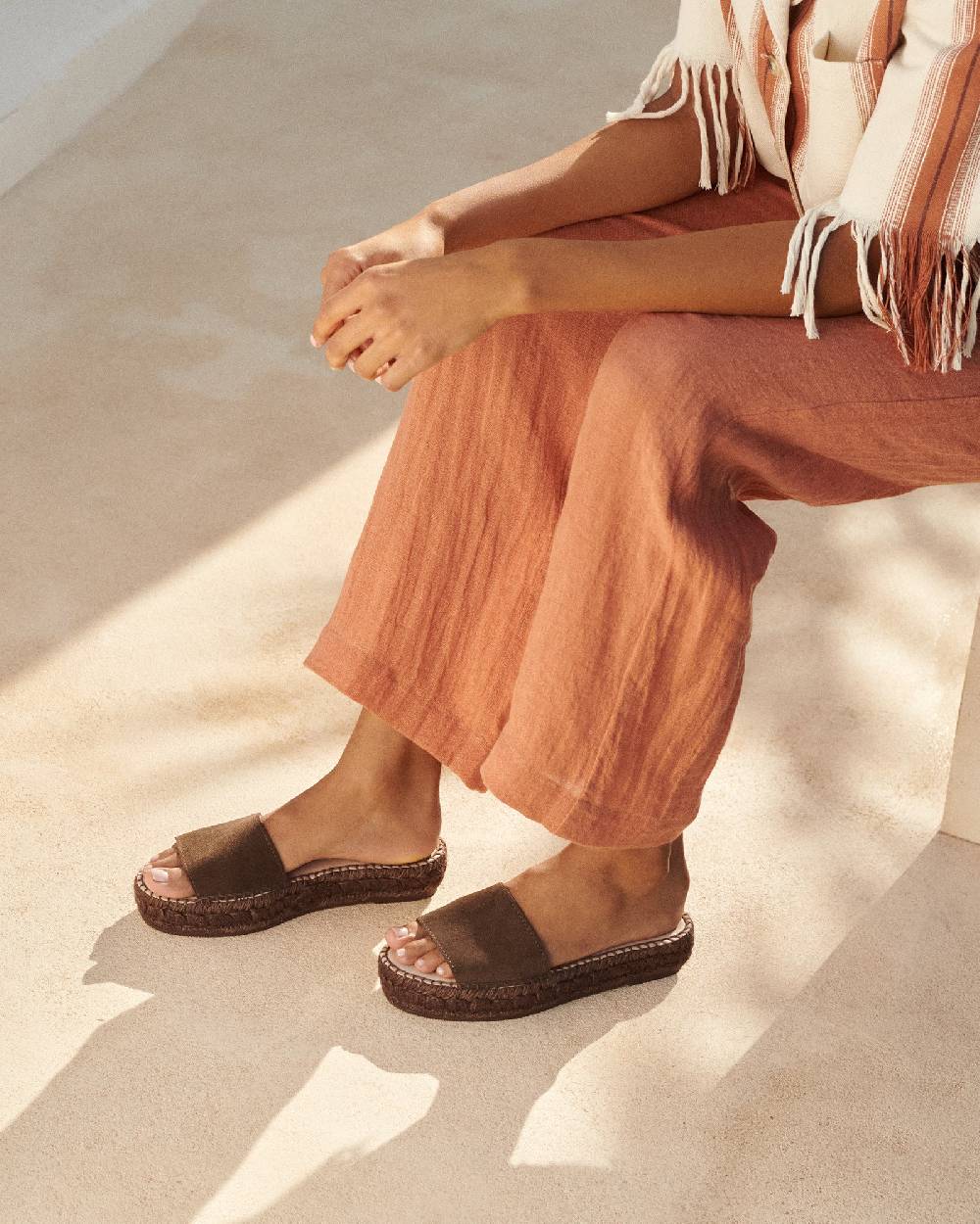 Manebí Suede Double Sole Slides - Hamptons Cocoa On Tone