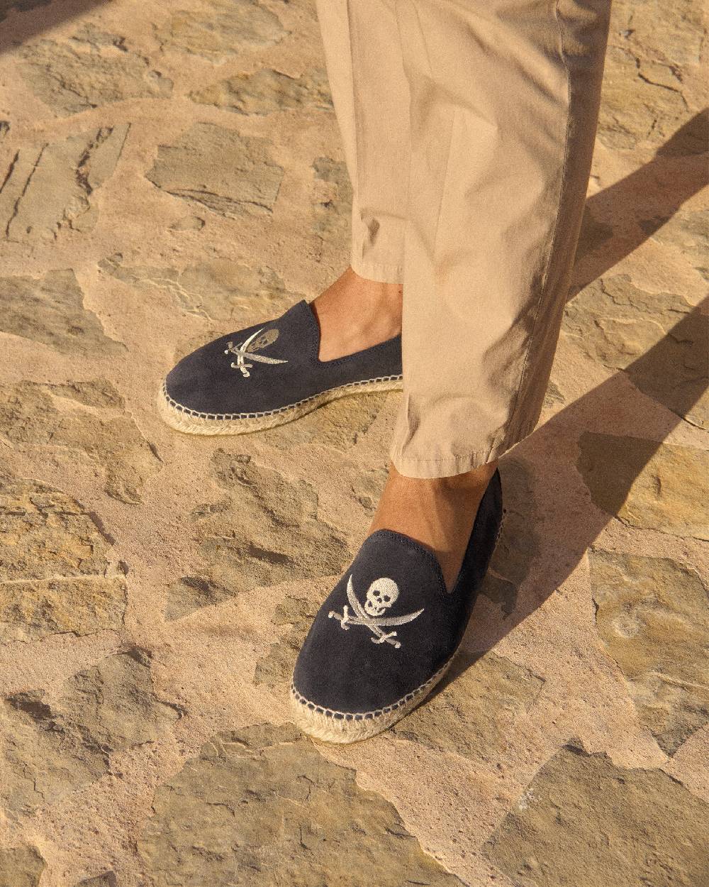 Manebí Suede Espadrilles - Palm Springs Patriot Blue + White Skull