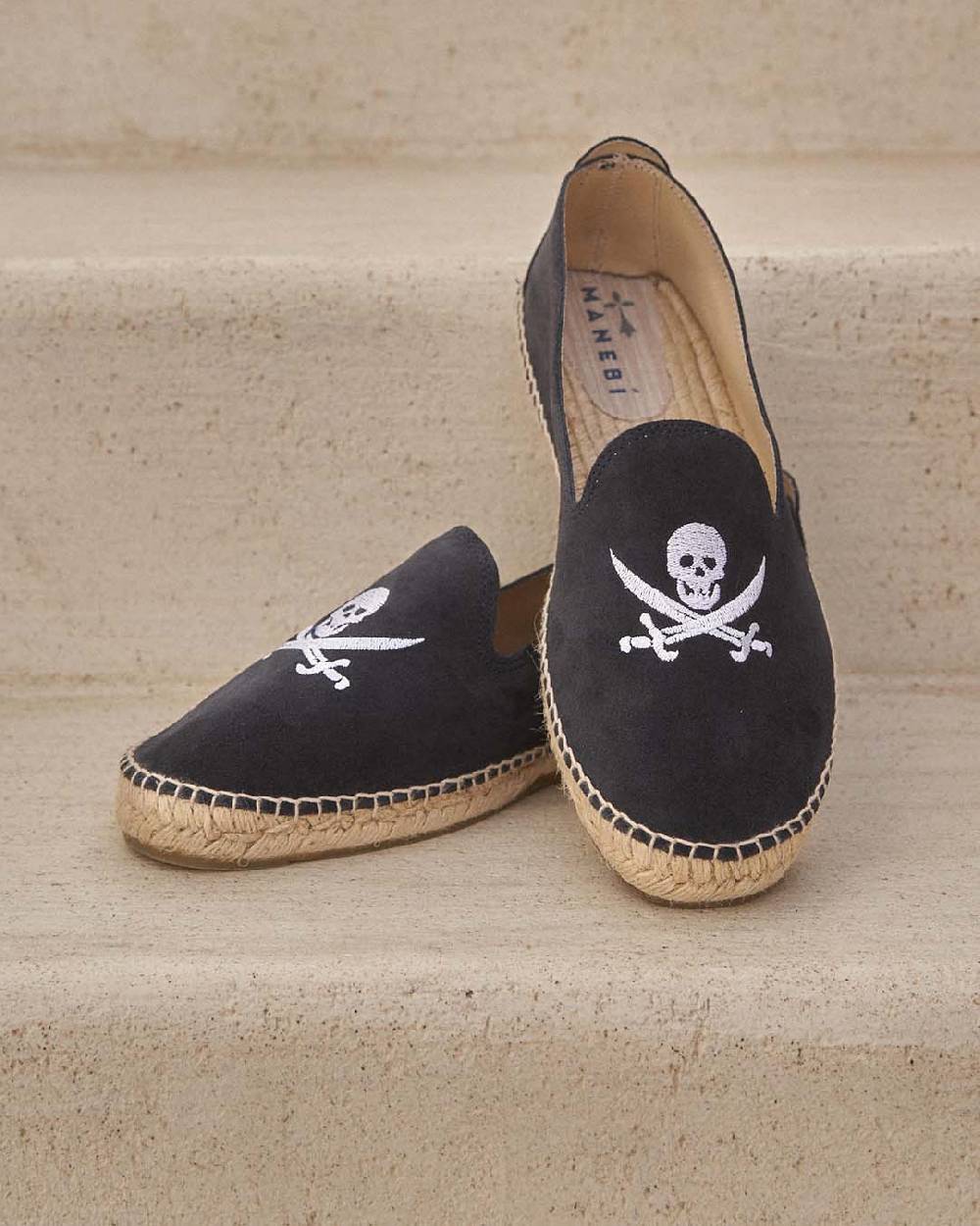 Manebí Suede Espadrilles - Palm Springs Patriot Blue + White Skull