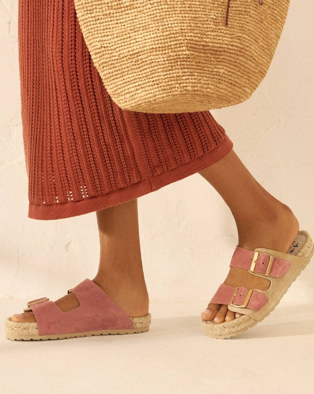 Manebí Suede Nordic Sandals - Terracotta \u0026 Champagne Beige