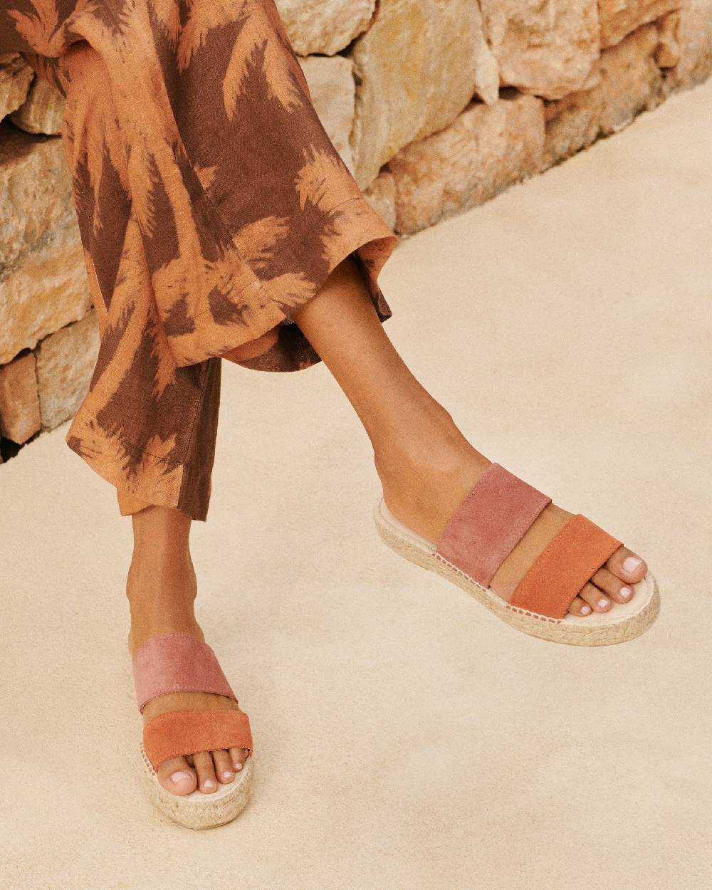 Manebí Suede Two Bands|Double Sole Sandals - Terracotta And Orange Rust