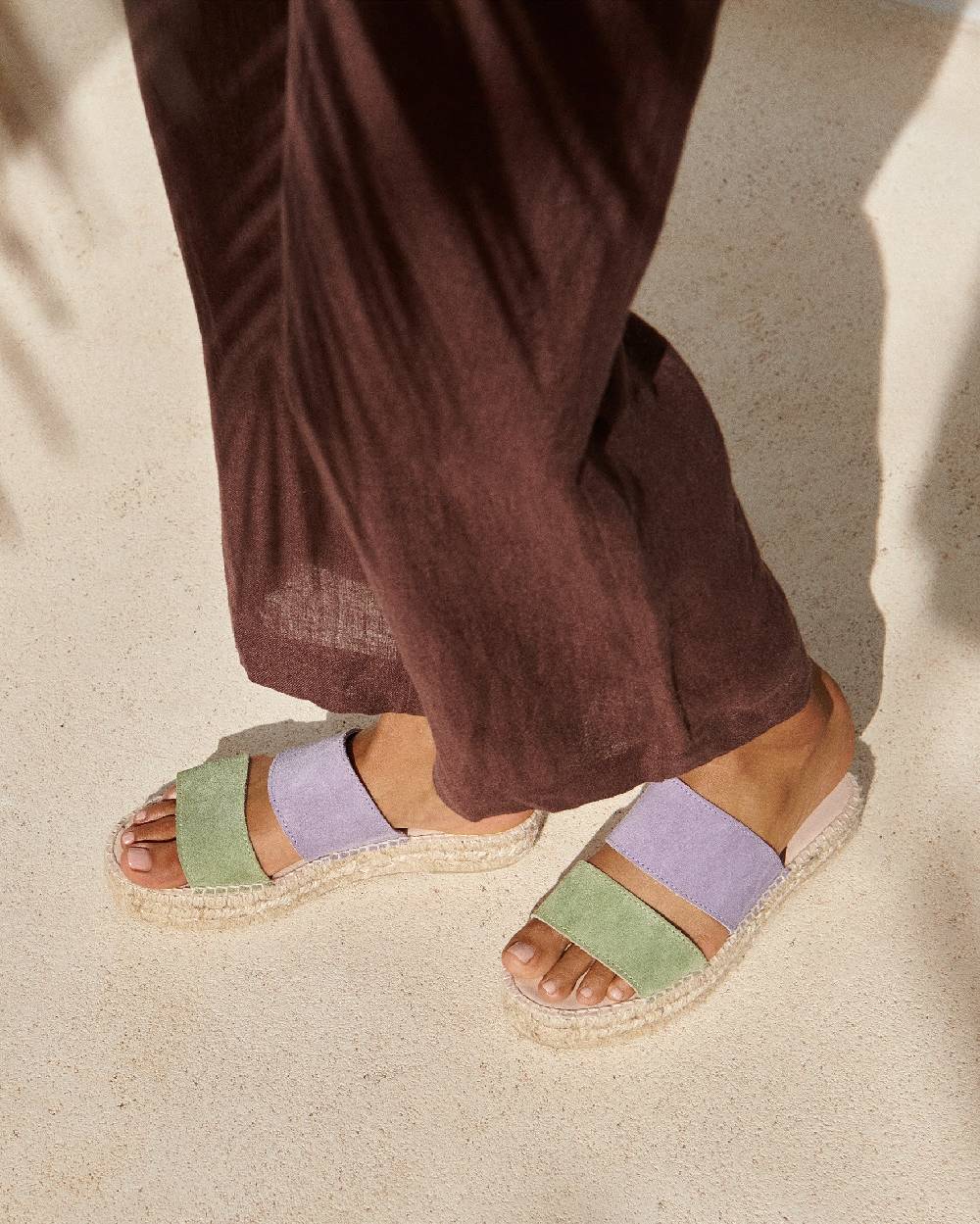 Manebí Suede Two Bands|Double Sole Sandals - Wisteria Lilac And Sage