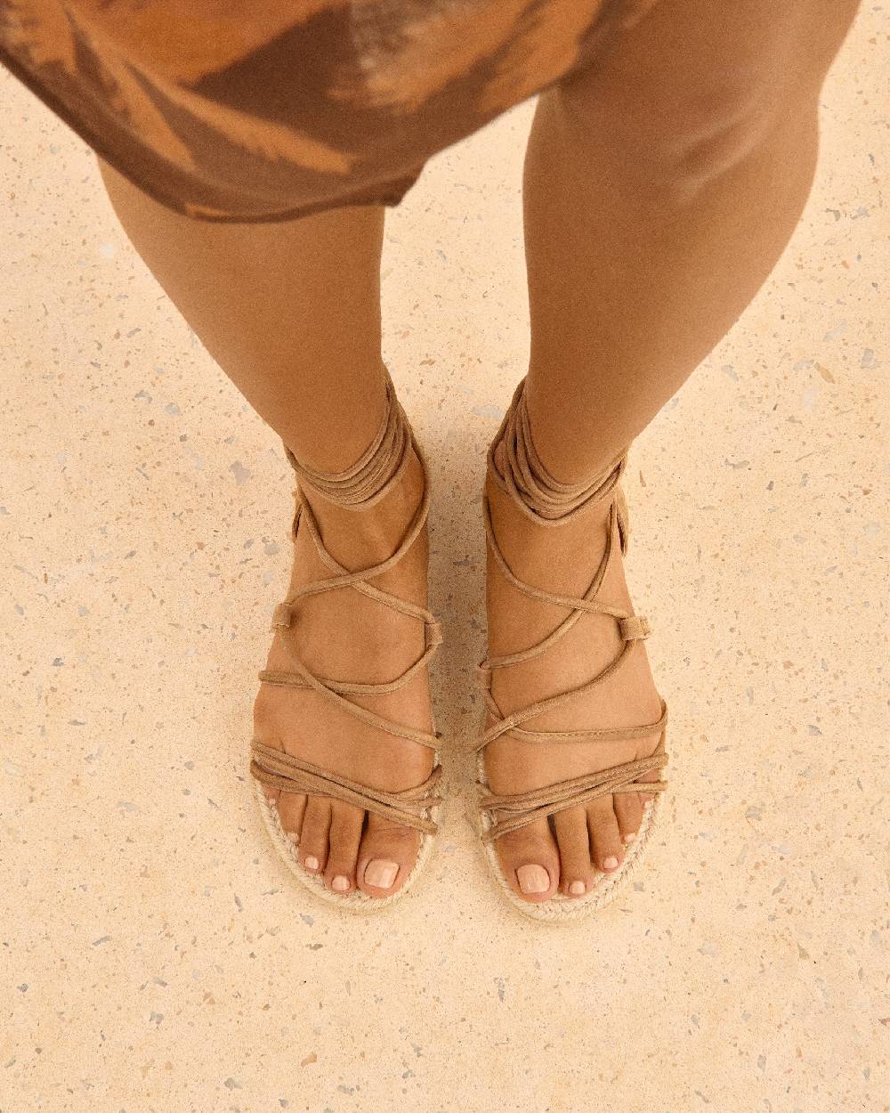 Manebí Suede \u0026 Jute Lace-Up Sandals - Hamptons Tobacco